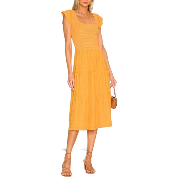 Nation LTD Josie Square Neck Midi Dress in Mango - Picture 1 of 5